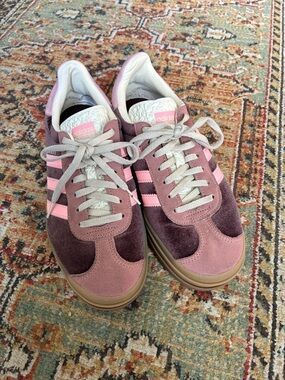 adidas Women’s Pink and Brown Velvet and Suede Gazelles